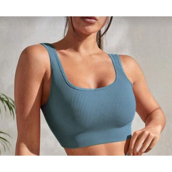 SHEIN Other - Women's Ribbed Support Sport Bra Sleeveless Blue Size Large NWOT